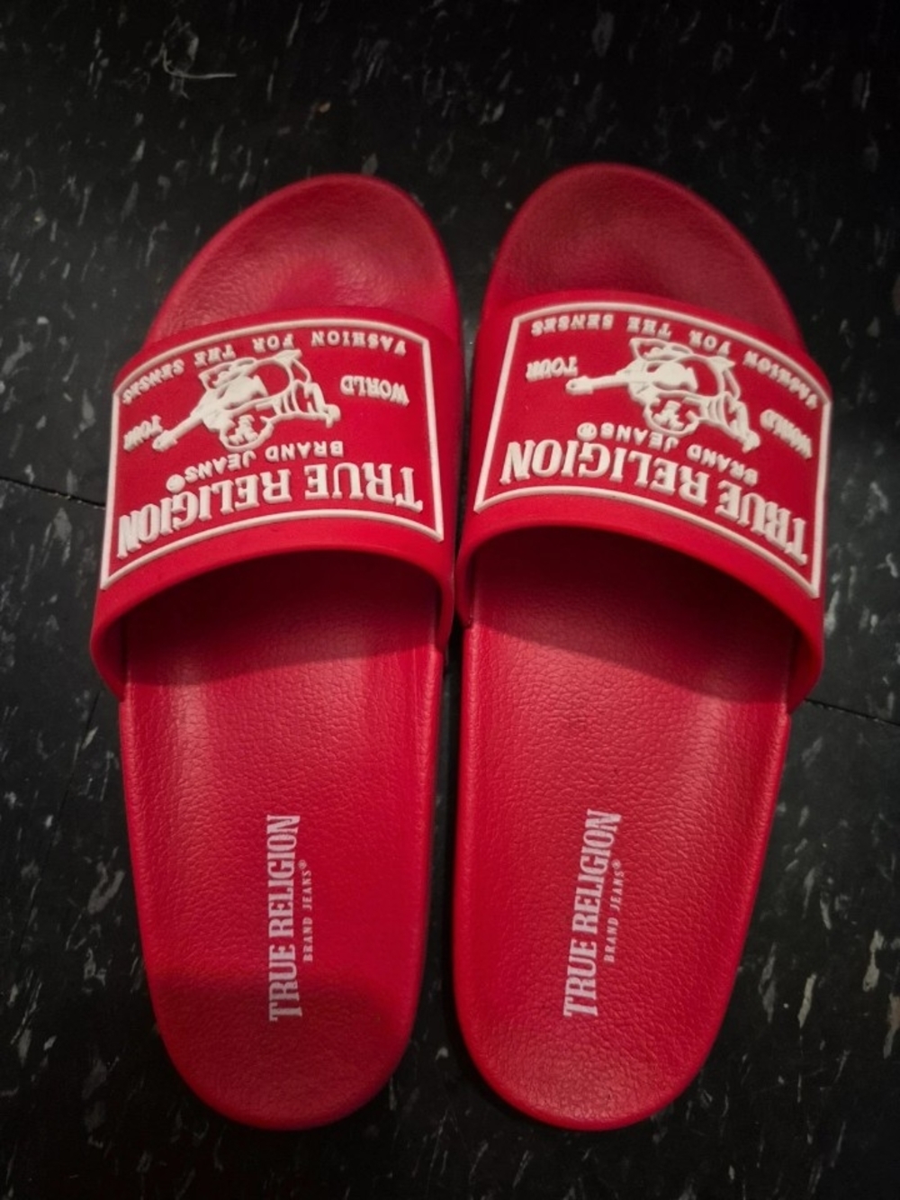 True Religion Red Slide Sandals for Men